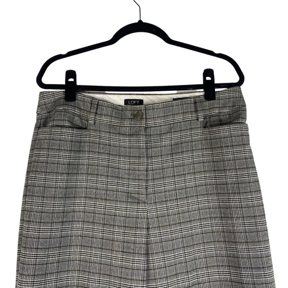 LOFT Hight Waist Curvy Trouser Pants 12 Gray Tan Glen Check Plaid 521626 - Picture 2 of 12